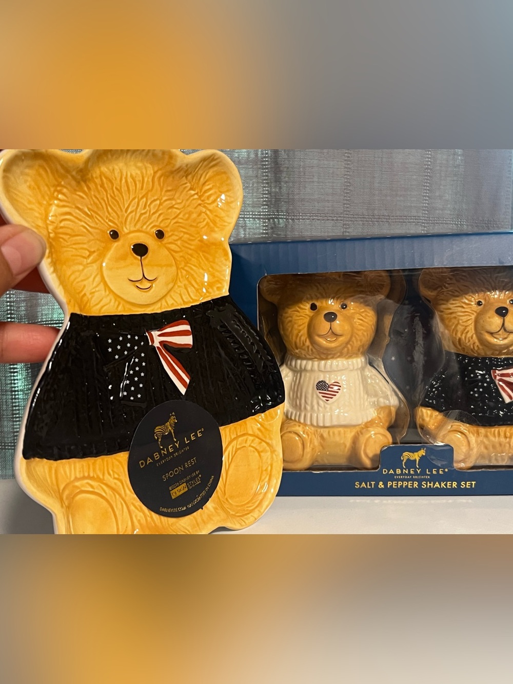 Dabney Lee Yellow Ceramic Bear Spoon Rest & Salt Shaker Set